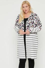 Long Sleeves Print-striped Cardigan (Plus Size)