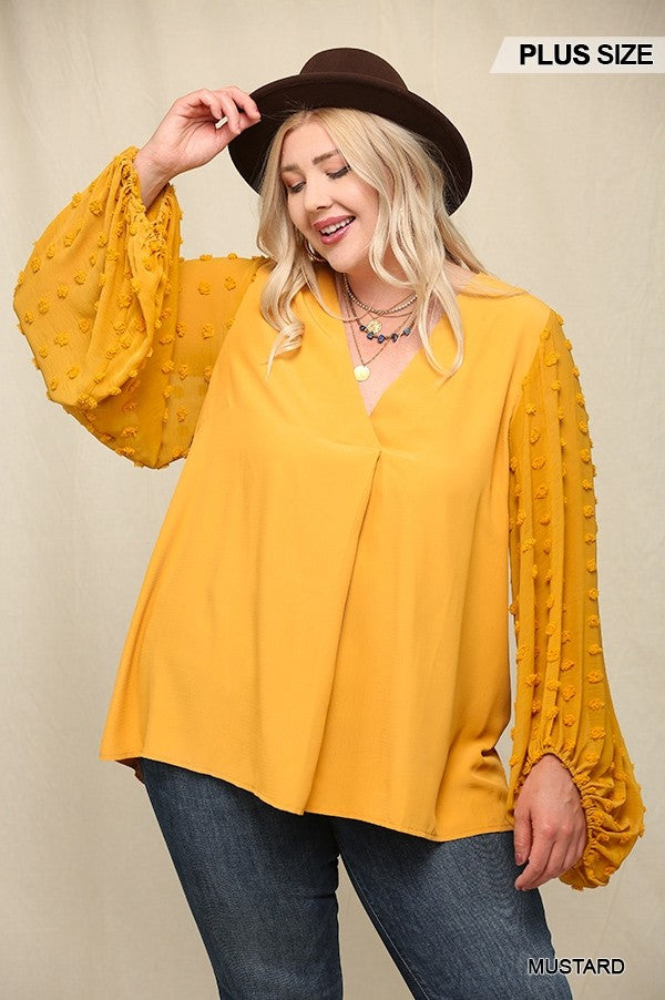 Woven And Textured Chiffon Top With Voluminous Sheer Sleeves (Plus Size)