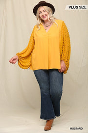 Woven And Textured Chiffon Top With Voluminous Sheer Sleeves (Plus Size)