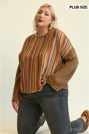Novelty Knit And Solid Knit Mixed Loose Top (Plus Size)