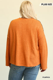 Novelty Knit And Solid Knit Mixed Loose Top (Plus Size)