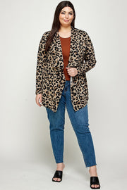 Plus Size Animal Leopard Printed Knit Cardigan