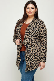 Plus Size Animal Leopard Printed Knit Cardigan