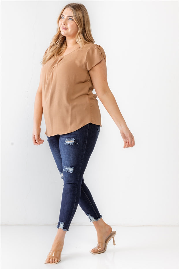 Plus Koshibo Textured Cap Sleeve Top (Plus Size)