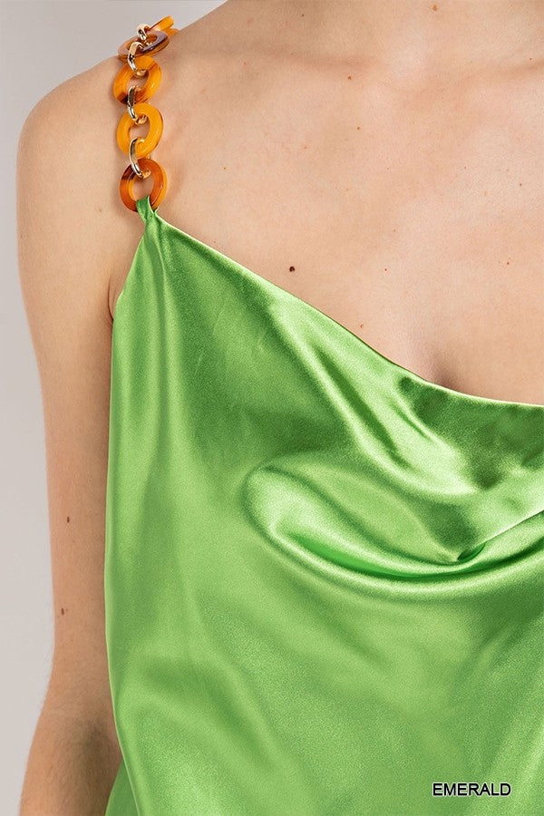 Cowl Neck Satin Camisole With Chain Strap