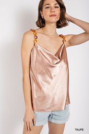 Cowl Neck Satin Camisole With Chain Strap