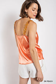 Cowl Neck Satin Camisole With Chain Strap