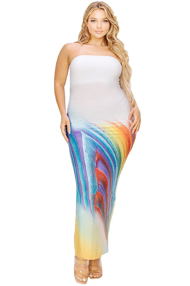 Plus Sleeveless Color Gradient Tube Top Maxi Dress (Plus Size)
