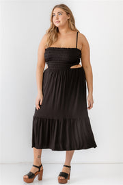 Plus Smocked Cut-out Strappy Flare Hem Midi Dress (Plus Size)