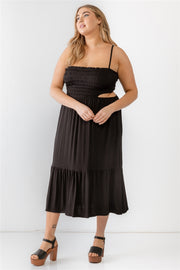 Plus Smocked Cut-out Strappy Flare Hem Midi Dress (Plus Size)