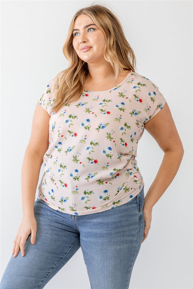 Plus Flower Print Ruched Top (Plus Size)