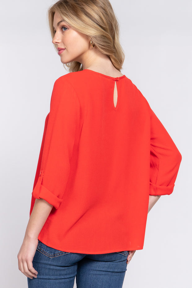 3/4 Roll Up Sleeve Pleated Blouse