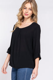 3/4 Roll Up Sleeve Pleated Blouse