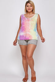 Tie Dye Tank With Studded Detail, Loose Fit, Easy Casual Wear (Plus Size)