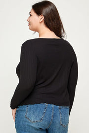 Solid Ribbed Pointelle Cardigan (Plus Size)