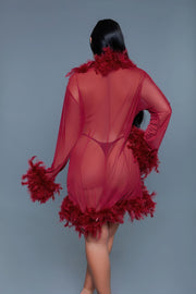 Knee Length Feather Robe With Ribbon Ties