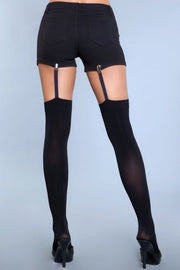Opaque Thigh Highs With Attached Clip Garter (Shorts Not Included)