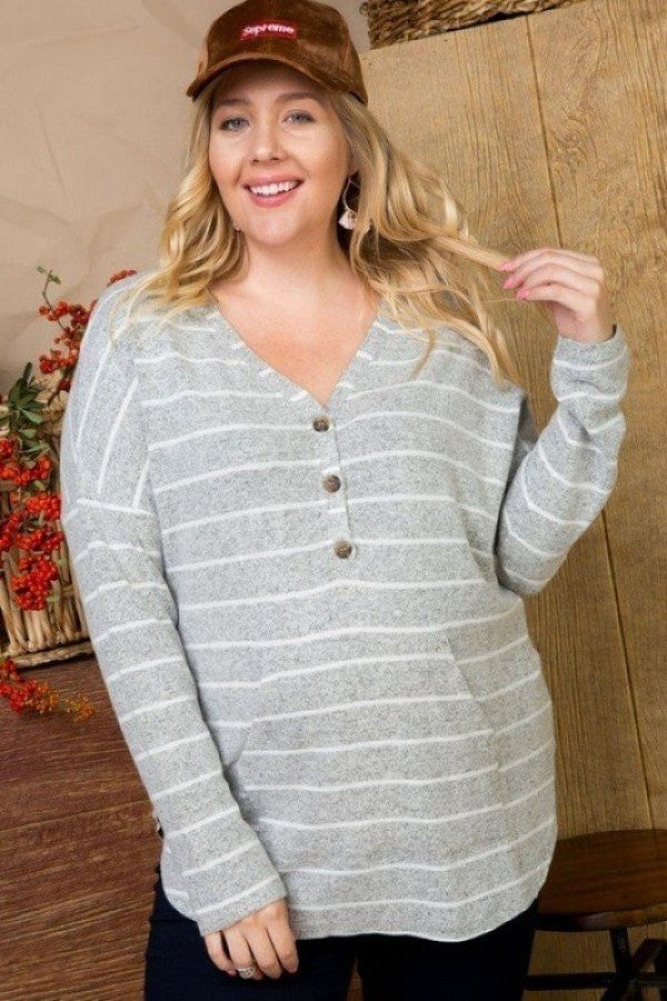 Brushed Hacci Two Tone Stripe Top (Plus Size)