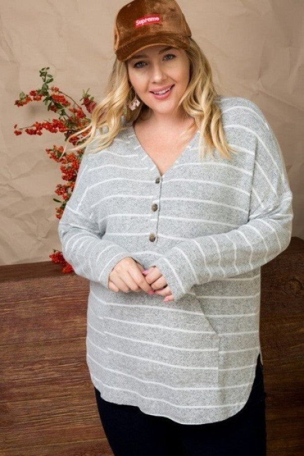 Brushed Hacci Two Tone Stripe Top (Plus Size)