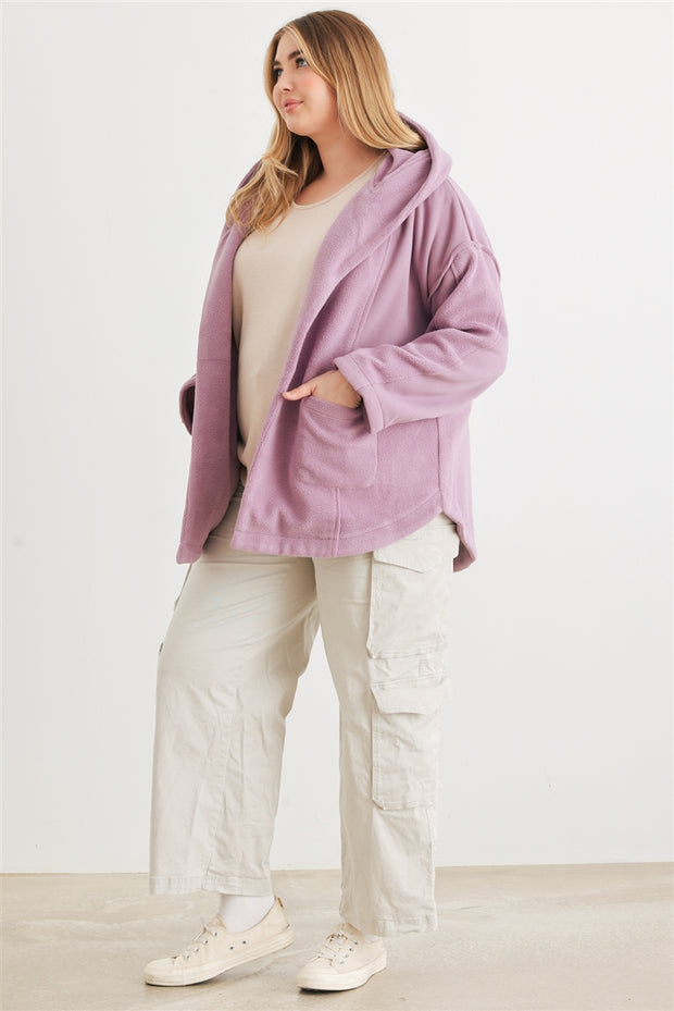 Plus Two Pocket Open Front Soft To Touch Hooded Cardigan Jacket (Plus Size)