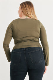 Plus Olive Ruched Long Sleeve Top (Plus Size)