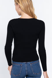 V-neck Shirring Tie Detail Sweater