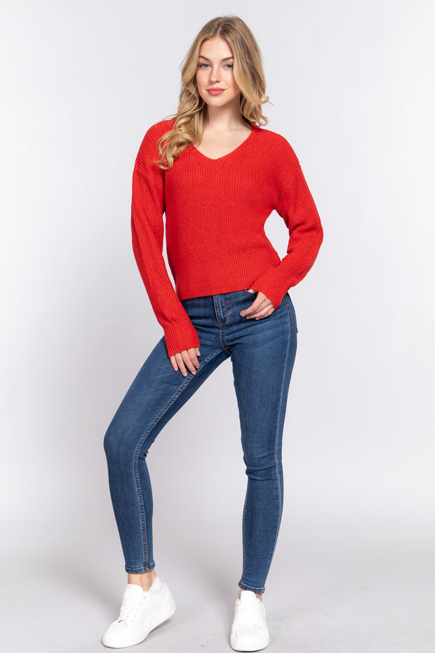 Dolman Sleeve Strappy Open Back Sweater