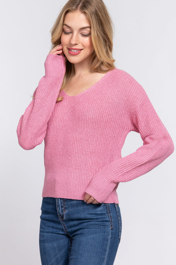 Dolman Sleeve Strappy Open Back Sweater