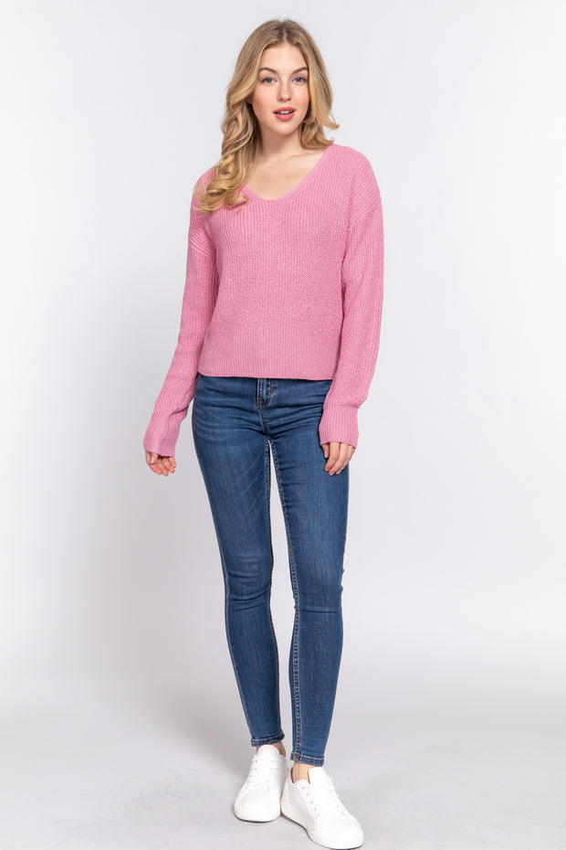 Dolman Sleeve Strappy Open Back Sweater