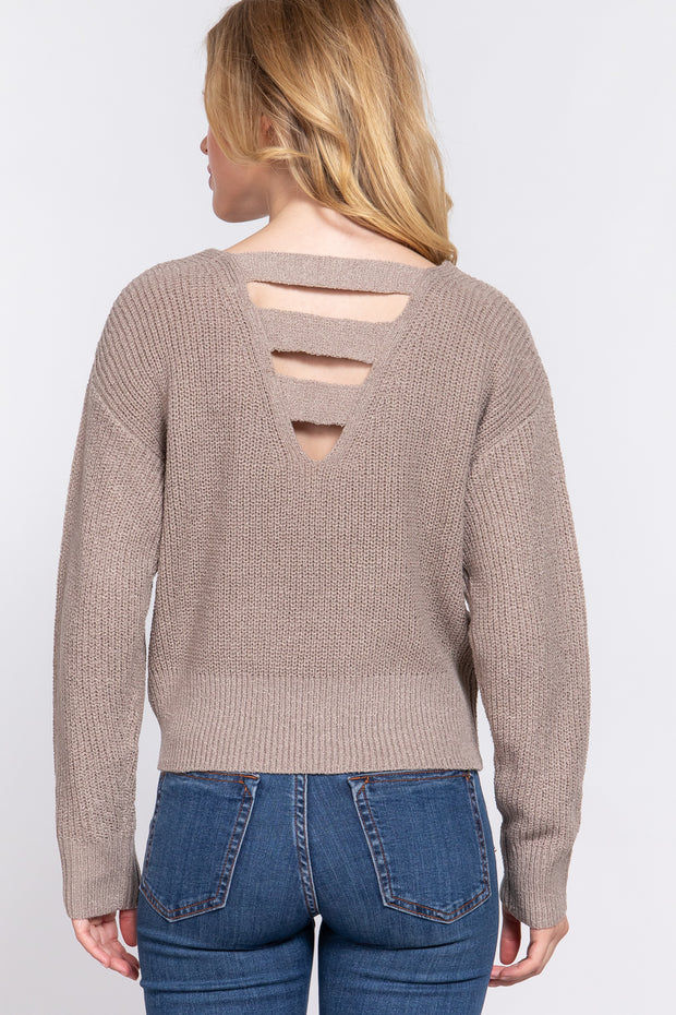 Dolman Sleeve Strappy Open Back Sweater