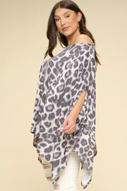 Animal Printed Rayon Span Poncho (Plus Size)