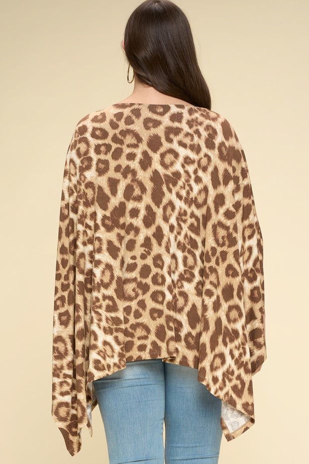 Animal Printed Rayon Span Poncho (Plus Size)