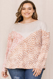 Print Block French Terry Top (Plus Size)