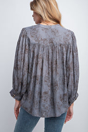 3/4 Sleeves Crepe Button Down Printed Top