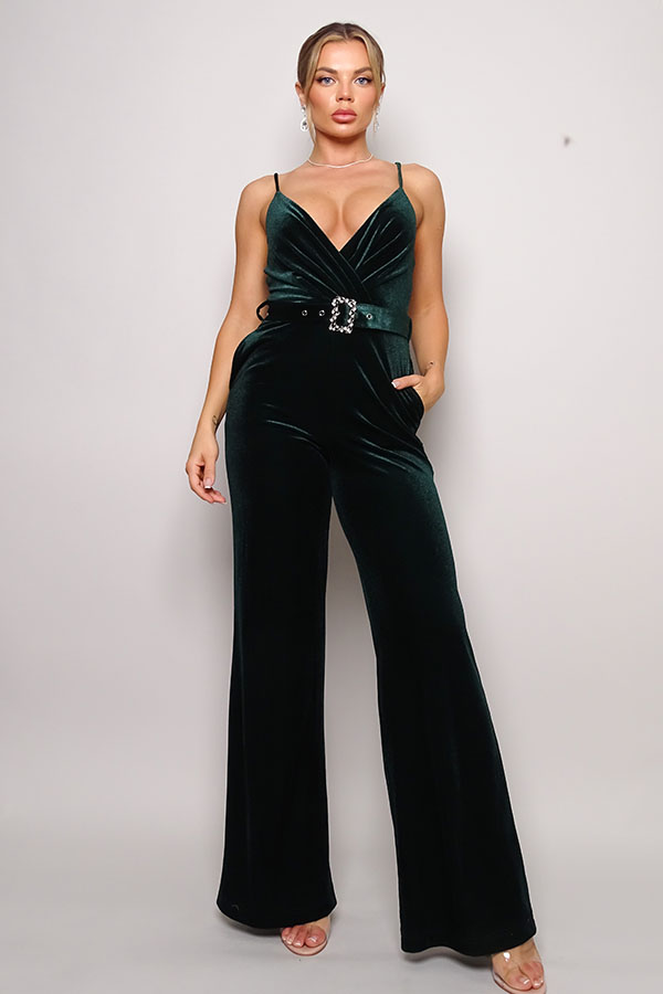 Samba Rhinestone Belt Velvet Jumpsuit