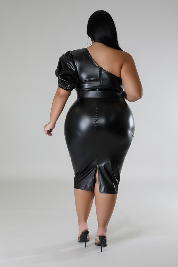 Faux Leather Semi-stretch Dress (Plus Size)