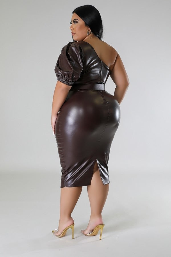 Faux Leather Semi-stretch Dress (Plus Size)