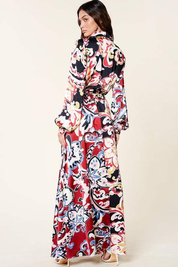 Color Block Printed V Neck Dress