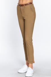 Cotton-span Twill Belted Long Pants