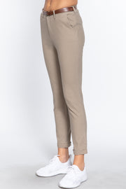 Cotton-span Twill Belted Long Pants