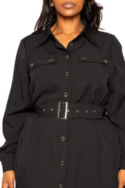 Satin Effect Belted Jacket Dress (Plus Size)