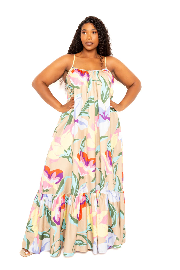 Printed Voluminous Maxi Dress (Plus Size)