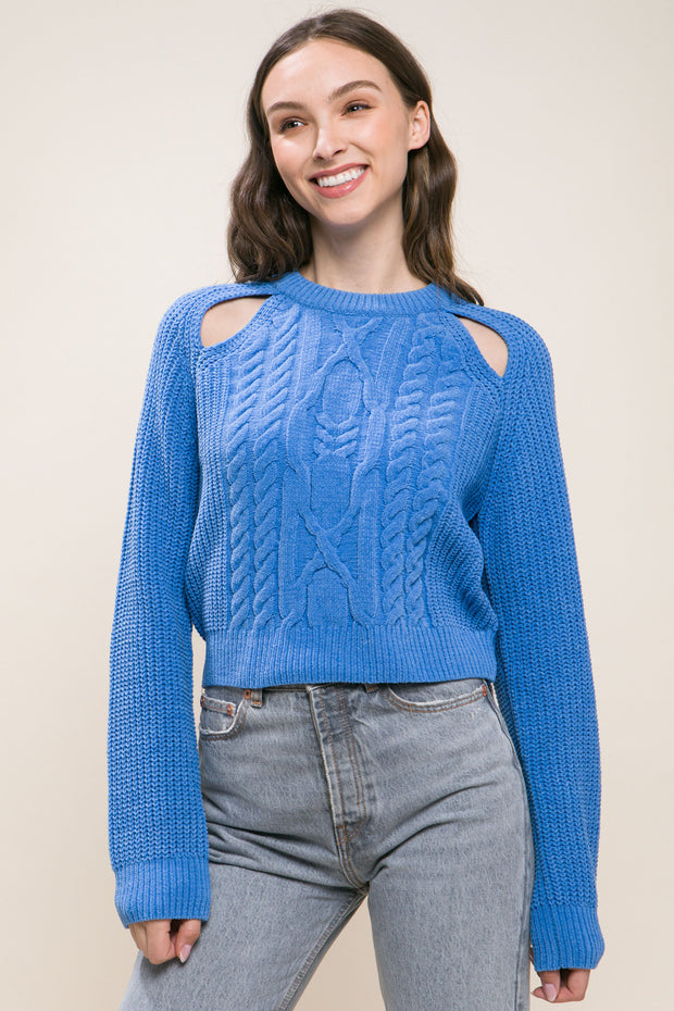 Knit Pullover Sweater With Cold Shoulder Detail