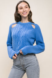 Knit Pullover Sweater With Cold Shoulder Detail