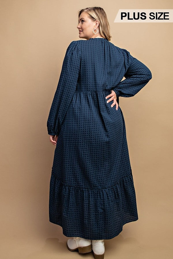 Plaid Button Down Hi - Low Hem Maxi Dress (Plus Size)
