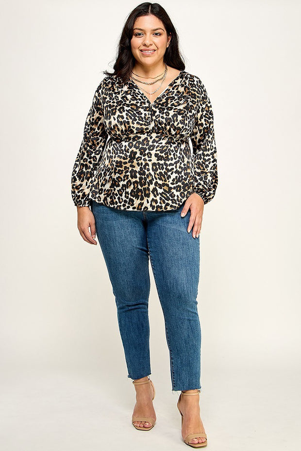 Satin Animal Babydoll Blouse (Plus Size)