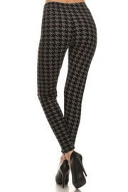 High Waisted Houndstooth Printed Knit Legging With Elastic Waistband