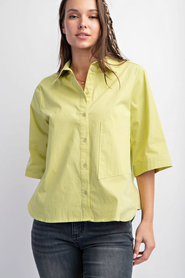 Half Sleeves Stretch Poplin Button Down Shirt