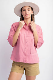 Half Sleeves Stretch Poplin Button Down Shirt