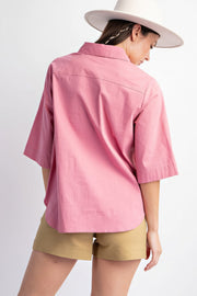 Half Sleeves Stretch Poplin Button Down Shirt